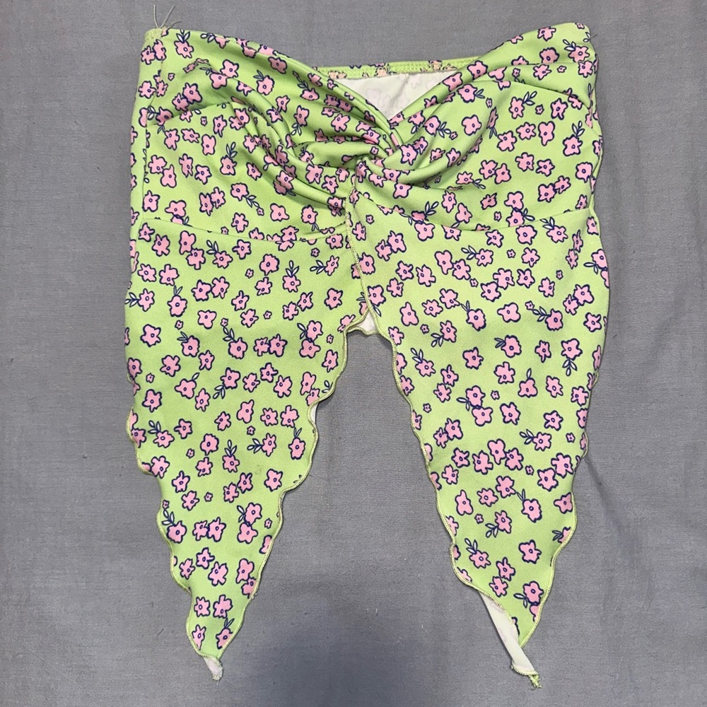 Floral Green and Pink Scalloped Tube Top
